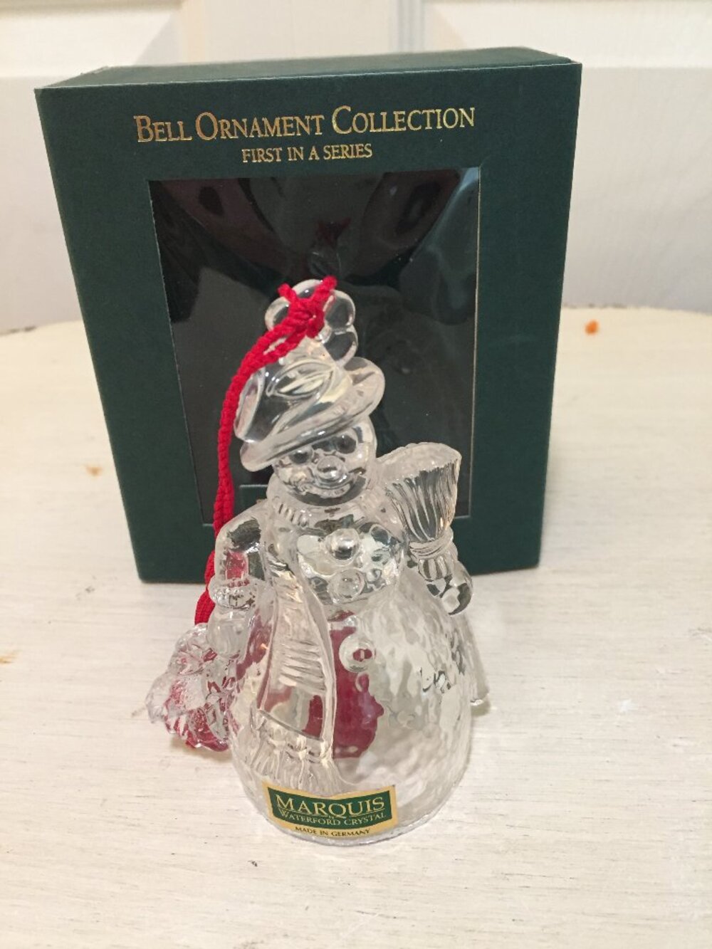 WATERFORD Marquis SNOWMAN BELL ORNAMENT, 3 3/4", Christmas, Germany, 2000